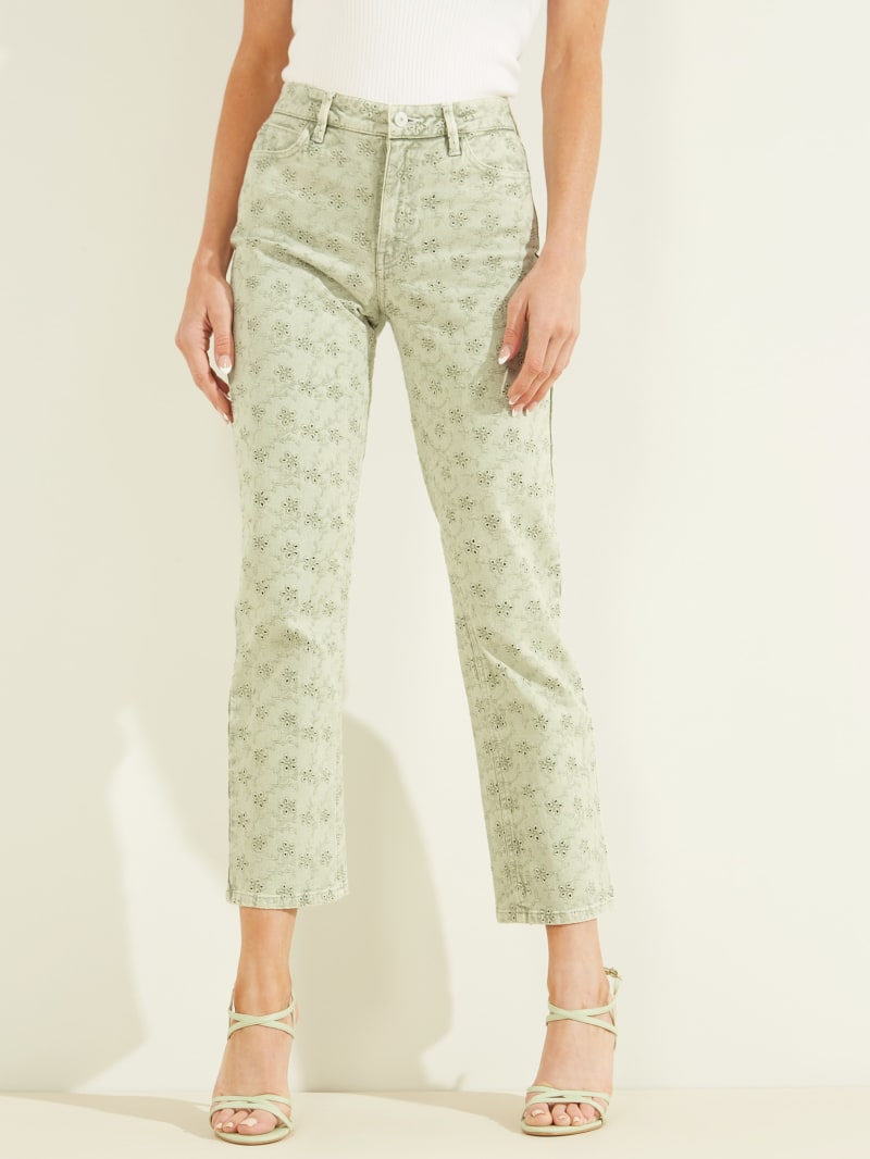 Guess 1981 Eyelet Straight Broek Dames Groen | 6384-UQEYK