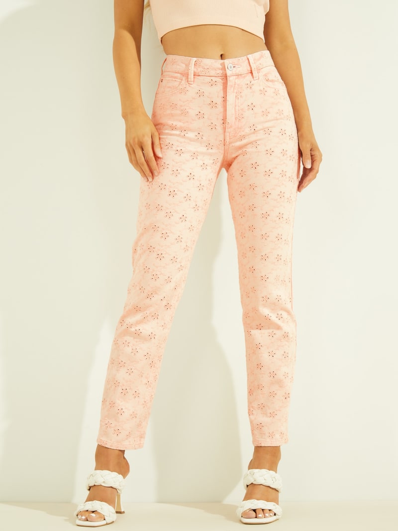 Guess 1981 Eyelet Straight Broek Dames Roze | 5271-MBOZS