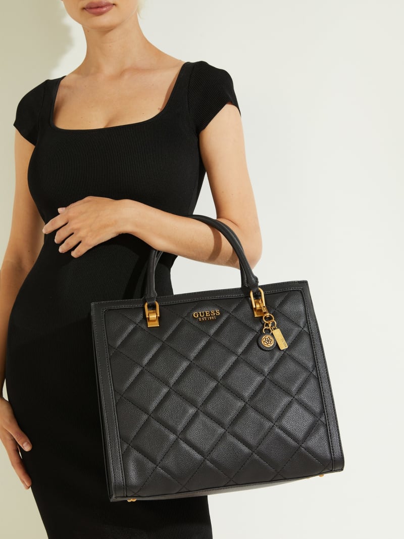 Guess Abey Quilted Elite Tote Tassen Dames Zwart | 3045-NEPDS