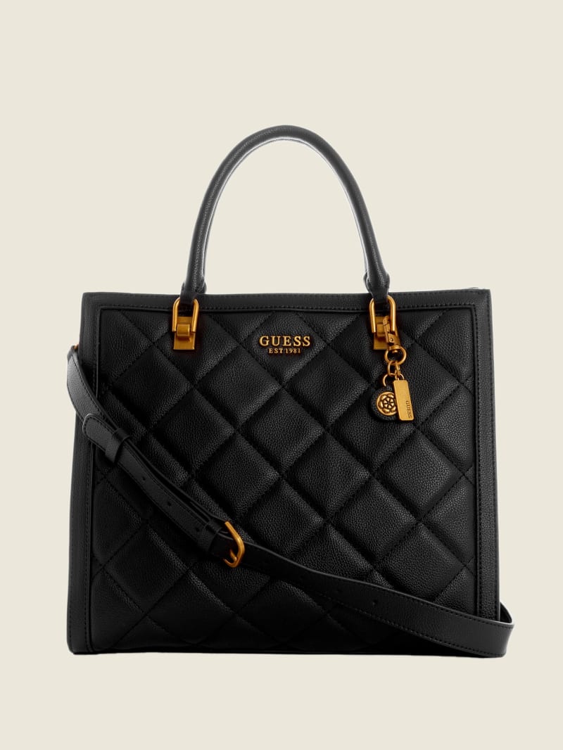 Guess Abey Quilted Elite Tote Tassen Dames Zwart | 3045-NEPDS