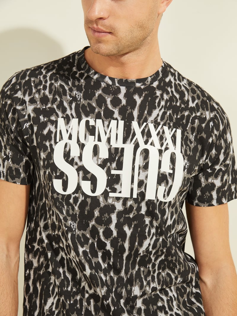 Guess Animal Logo Tee T-shirts Heren Zwart | 9483-VBEQH