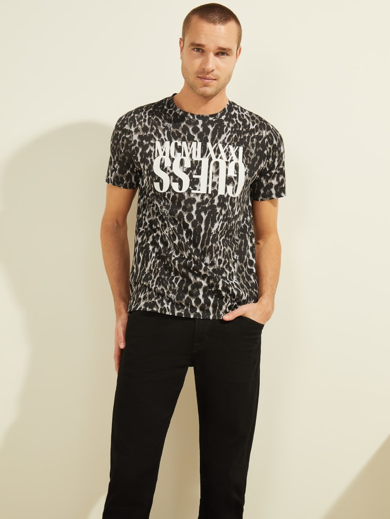 Guess Animal Logo Tee T-shirts Heren Zwart | 9483-VBEQH