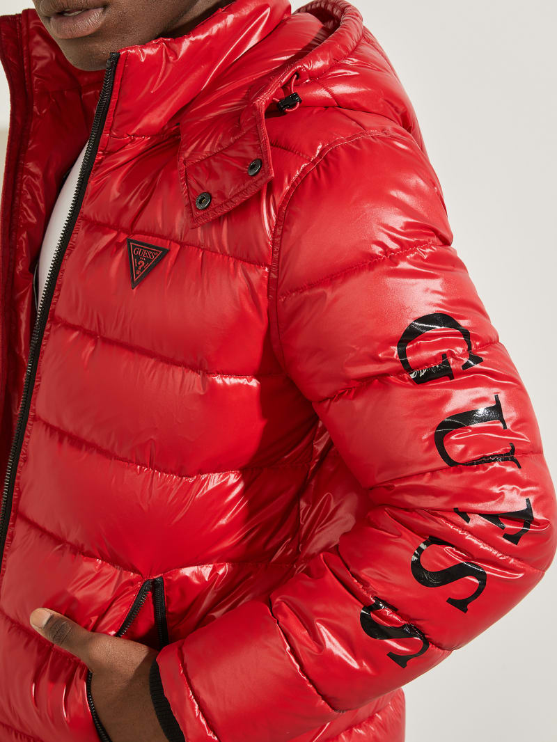 Guess Anthony Logo Puffer Jassen Heren Rood | 7592-CJMUK