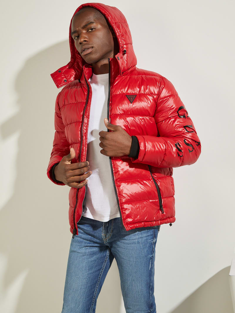 Guess Anthony Logo Puffer Jassen Heren Rood | 7592-CJMUK