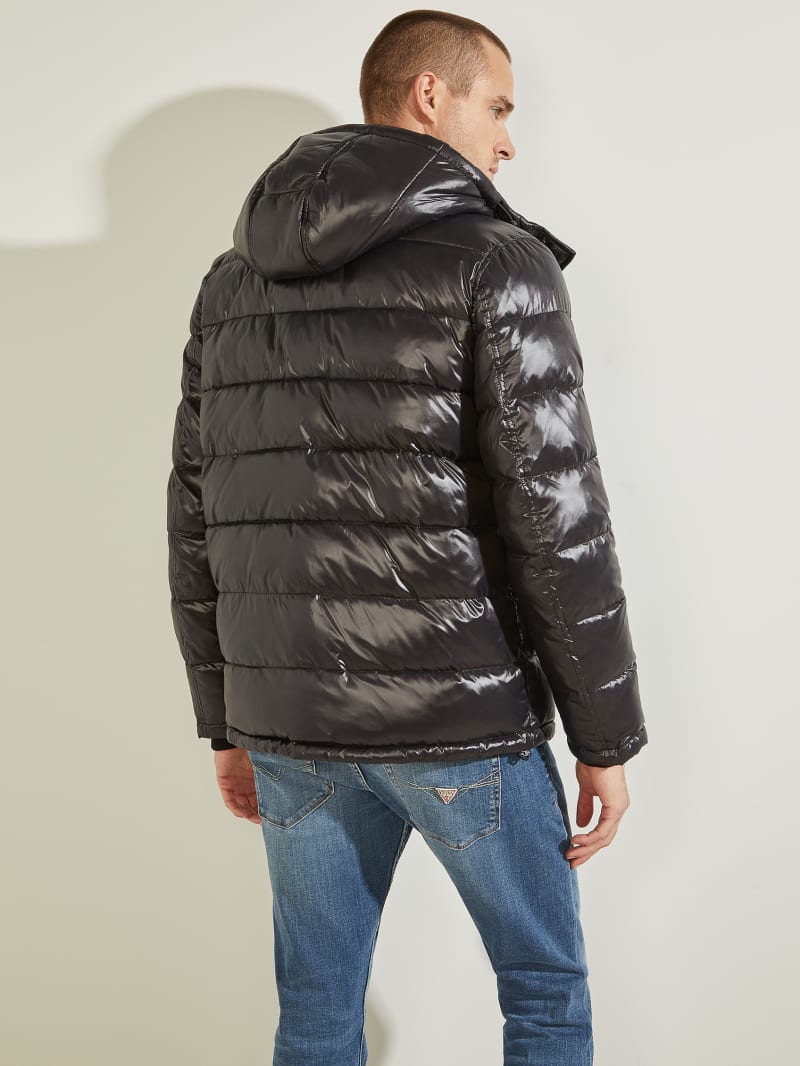 Guess Anthony Logo Puffer Jassen Heren Zwart | 3645-YHMXK