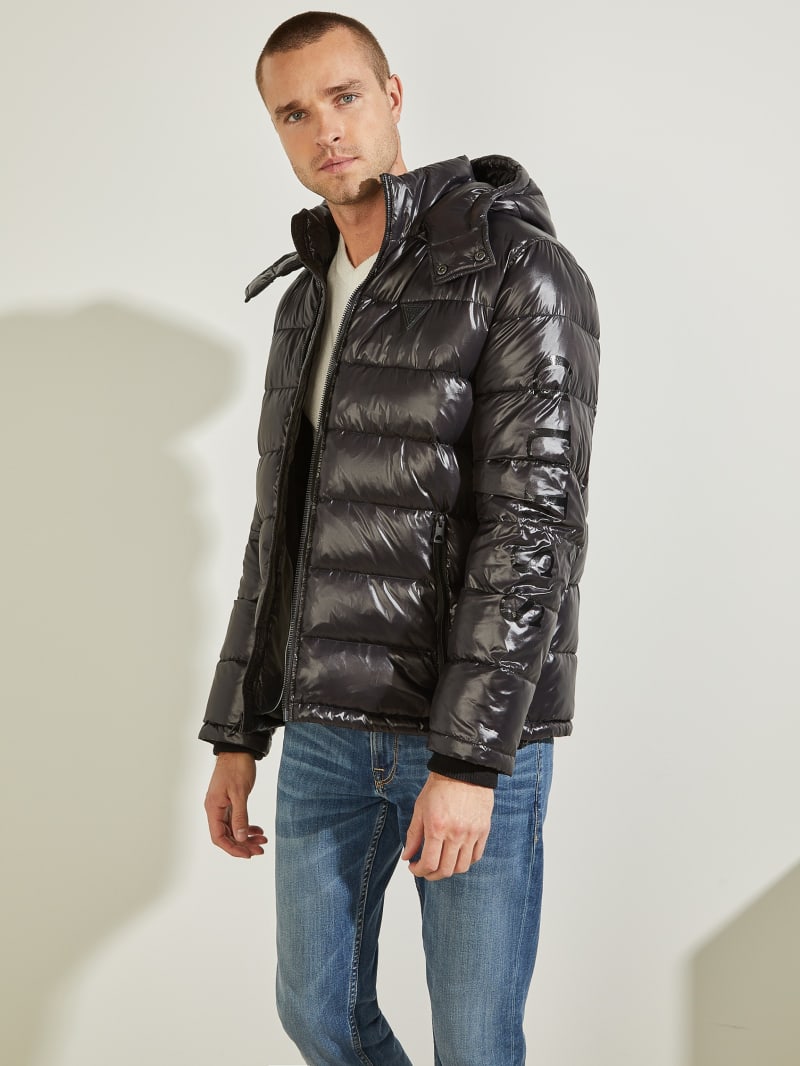 Guess Anthony Logo Puffer Jassen Heren Zwart | 3645-YHMXK