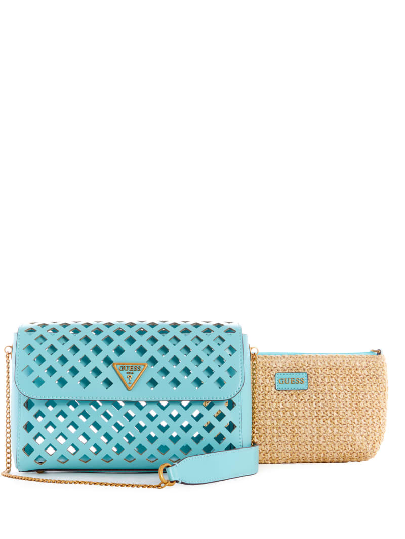 Guess Aqua Perforated Flap Crossbodytassen Dames Turquoise | 2439-EUGQV