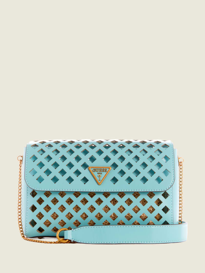 Guess Aqua Perforated Flap Crossbodytassen Dames Turquoise | 2439-EUGQV