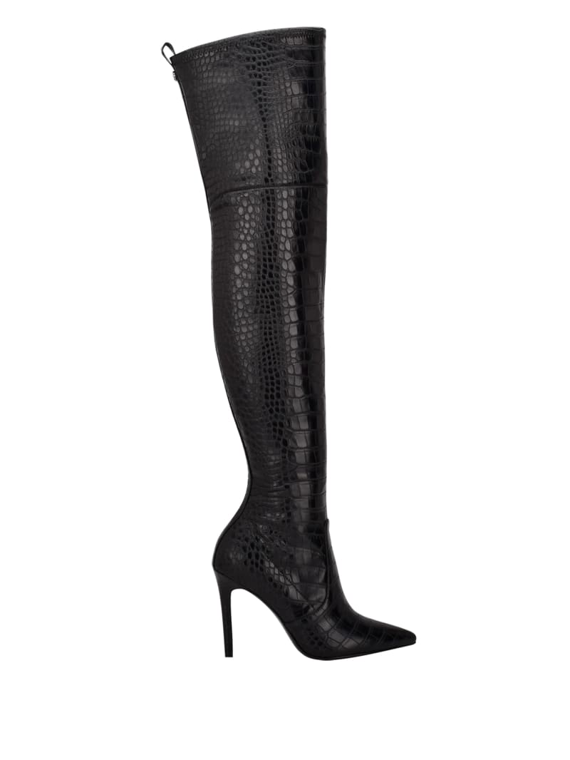 Guess Baiwa Croc Over-the-Knee Laarzen Dames Zwart | 0694-ISDMT