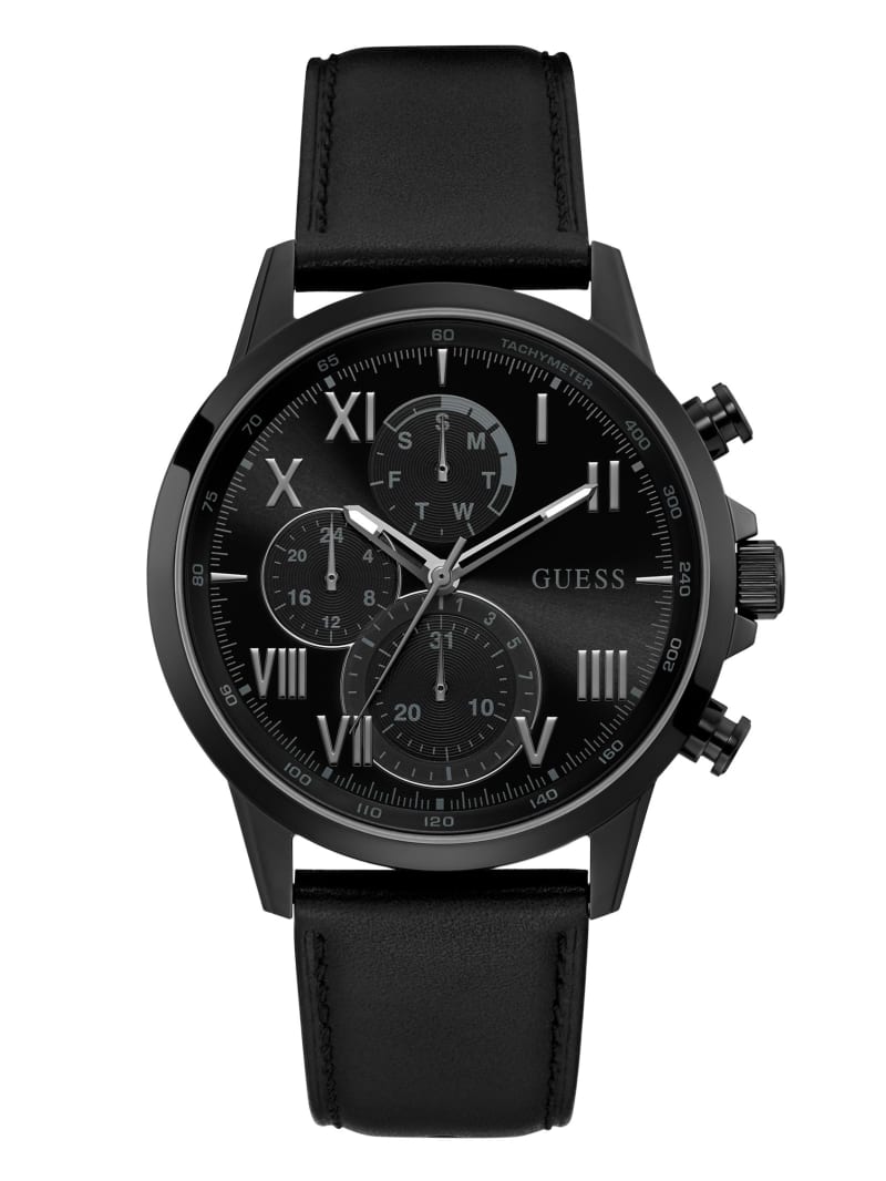 Guess Black-Tone And Leren Chronographic Horloge Heren Zwart | 9673-PWAOC