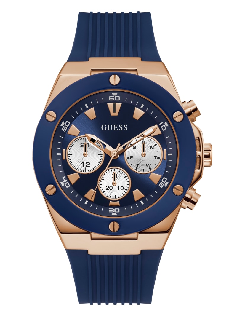 Guess Blue And Rose-Gold Siliconen Horloge Heren Blauw | 0691-DXKTR