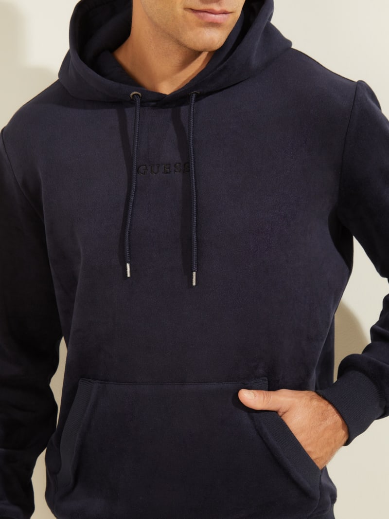 Guess Bonded Velvet Hoodie Heren Donkerblauw | 9326-ZQEDC