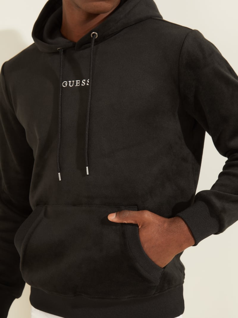 Guess Bonded Velvet Hoodie Heren Zwart | 1498-KRCHD