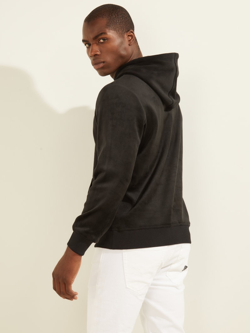 Guess Bonded Velvet Hoodie Heren Zwart | 1498-KRCHD