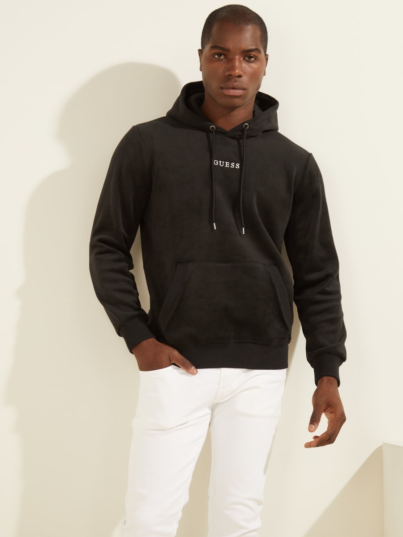 Guess Bonded Velvet Hoodie Heren Zwart | 1498-KRCHD