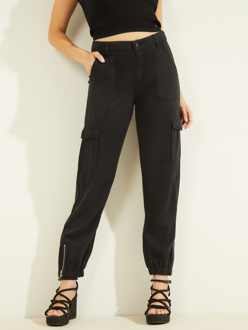 Guess Bowie Chino Cargos Broek Dames Zwart | 9741-UFCTD