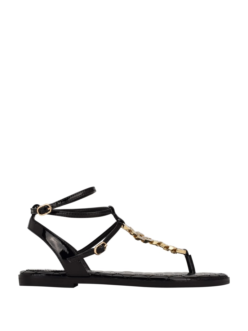 Guess Brighti Chain T-Riemen Sandalen Dames Zwart | 2467-DZKPH