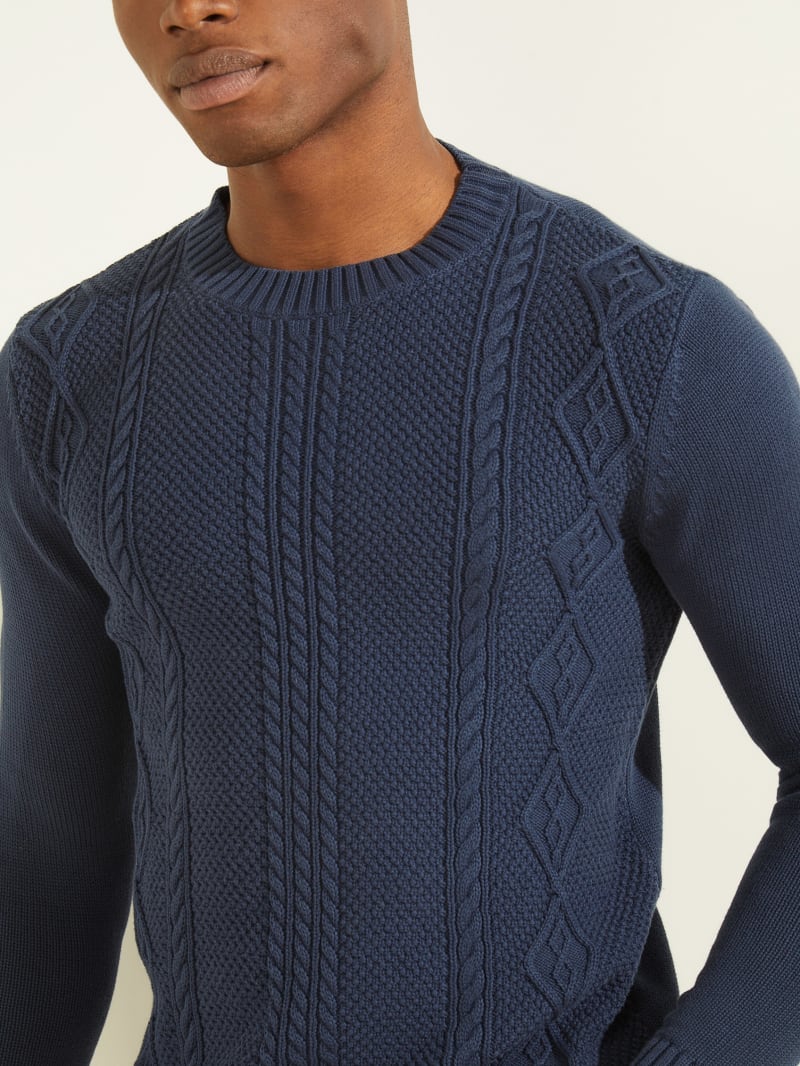 Guess Cable-Knit Crewneck Truien Heren Blauw | 9628-CNIGW