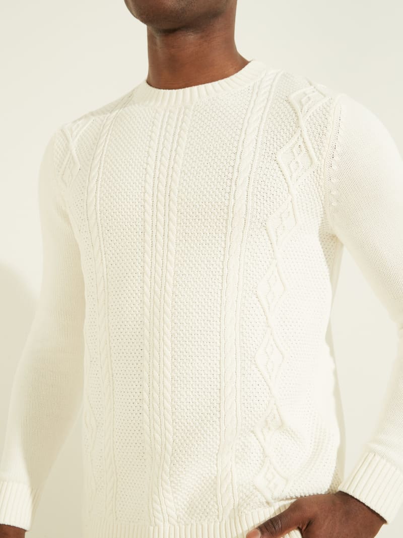 Guess Cable-Knit Crewneck Truien Heren Wit | 9203-ENIJA