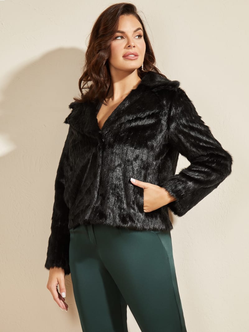 Guess Caroline Faux-Fur Jassen Dames Zwart | 5087-VGZDW