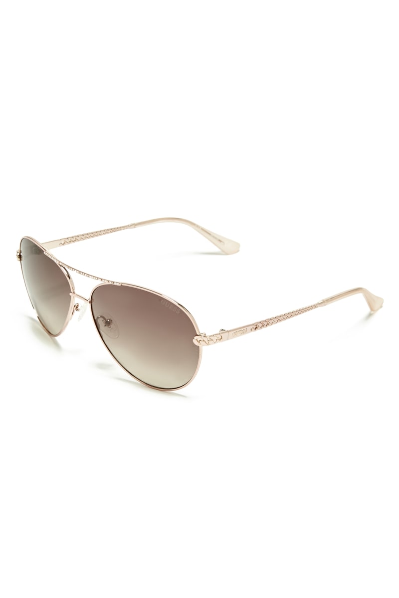 Guess Catherine Rhinestone Aviator Zonnebril Dames Roze Goud | 9478-CGQWJ