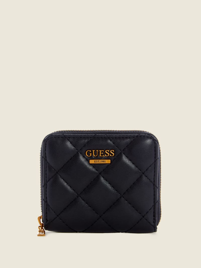 Guess Cessily Quilted Small Zip-Around Portefeuille Dames Zwart | 2586-WCIJA