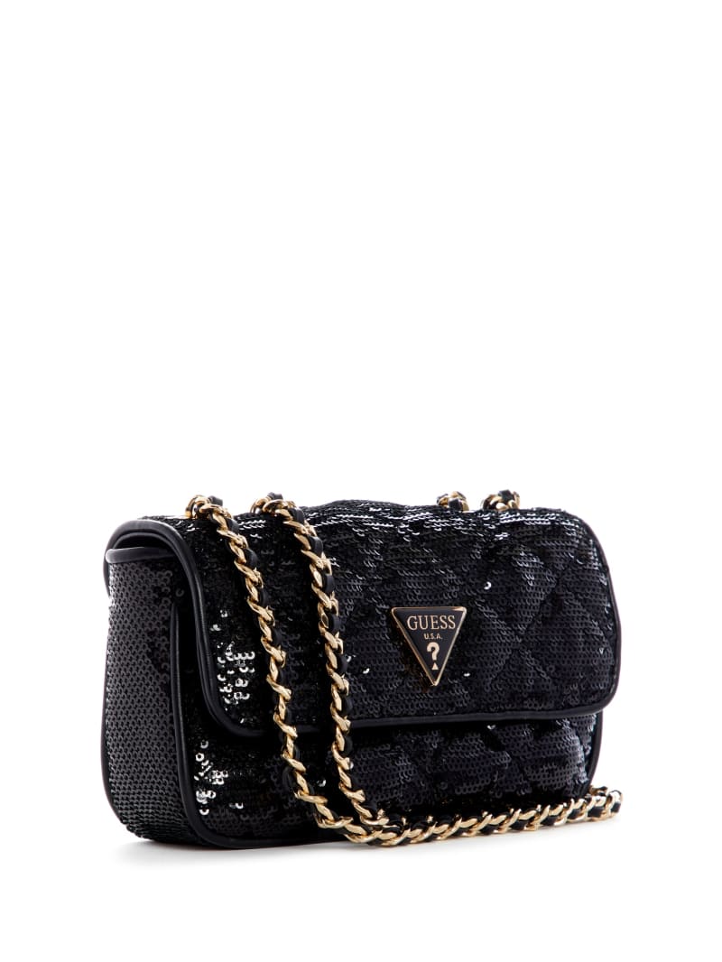 Guess Cessily Sequins Convertible Mini Tassen Dames Zwart | 5106-ZUNMH