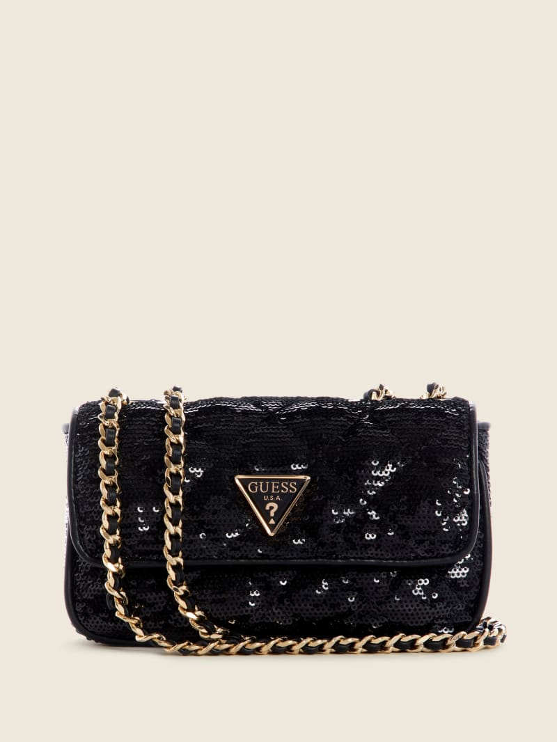 Guess Cessily Sequins Convertible Mini Tassen Dames Zwart | 5106-ZUNMH