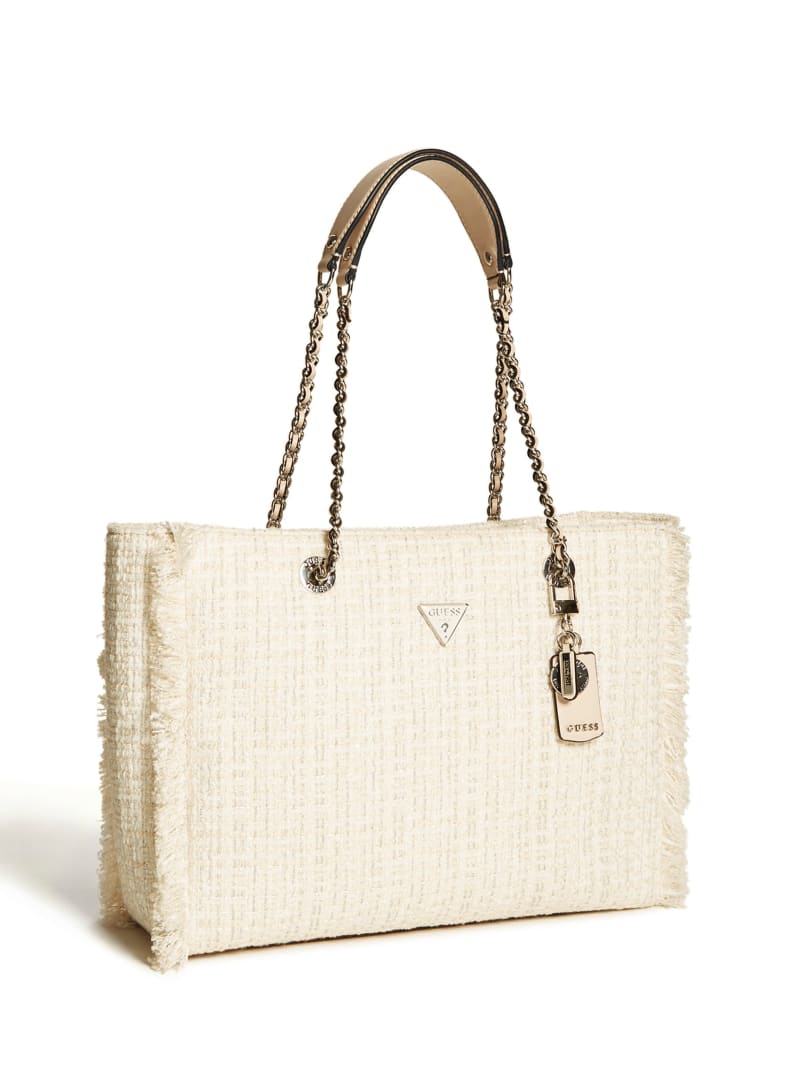 Guess Cessily Tweed Tote Tassen Dames Whit | 3961-JMRPD