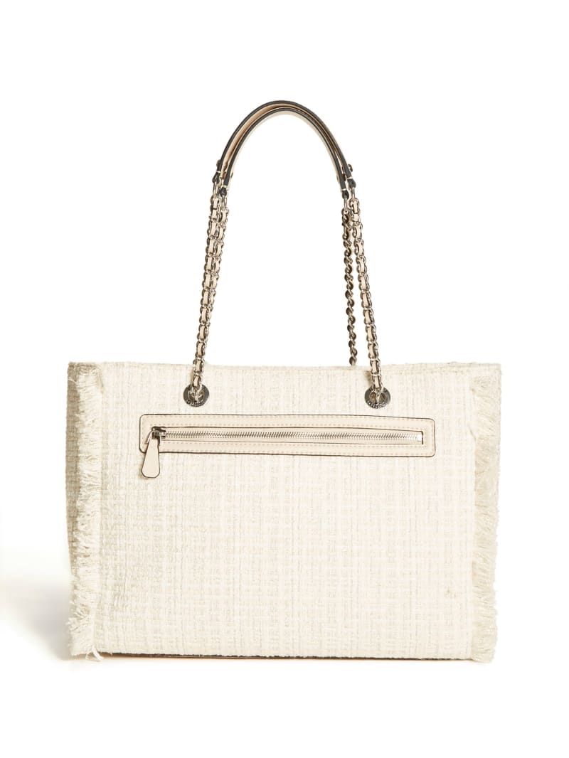 Guess Cessily Tweed Tote Tassen Dames Whit | 3961-JMRPD