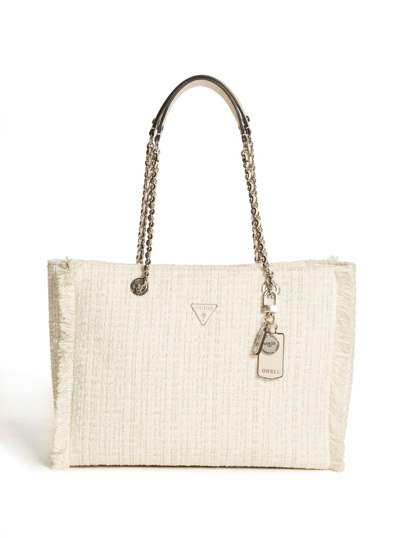 Guess Cessily Tweed Tote Tassen Dames Whit | 3961-JMRPD