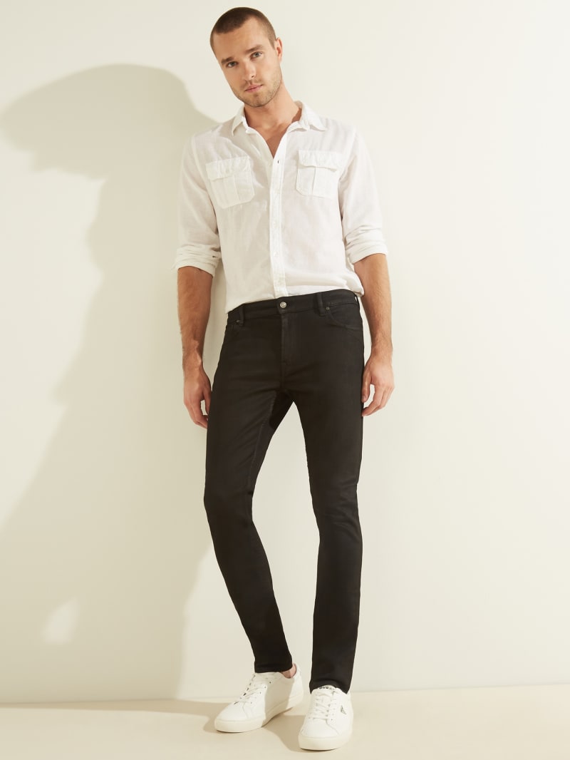 Guess Coated Skinny Broek Heren Zwart | 9608-DZFVW