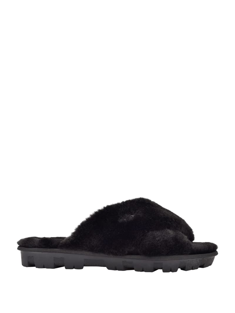 Guess Crisscross Fur Slippers Sandalen Dames Zwart | 2639-XNEHB