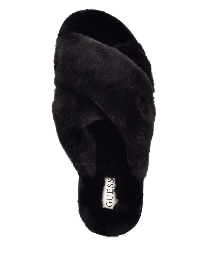 Guess Crisscross Fur Slippers Sandalen Dames Zwart | 2639-XNEHB