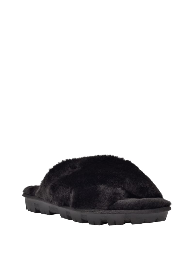 Guess Crisscross Fur Slippers Sandalen Dames Zwart | 2639-XNEHB