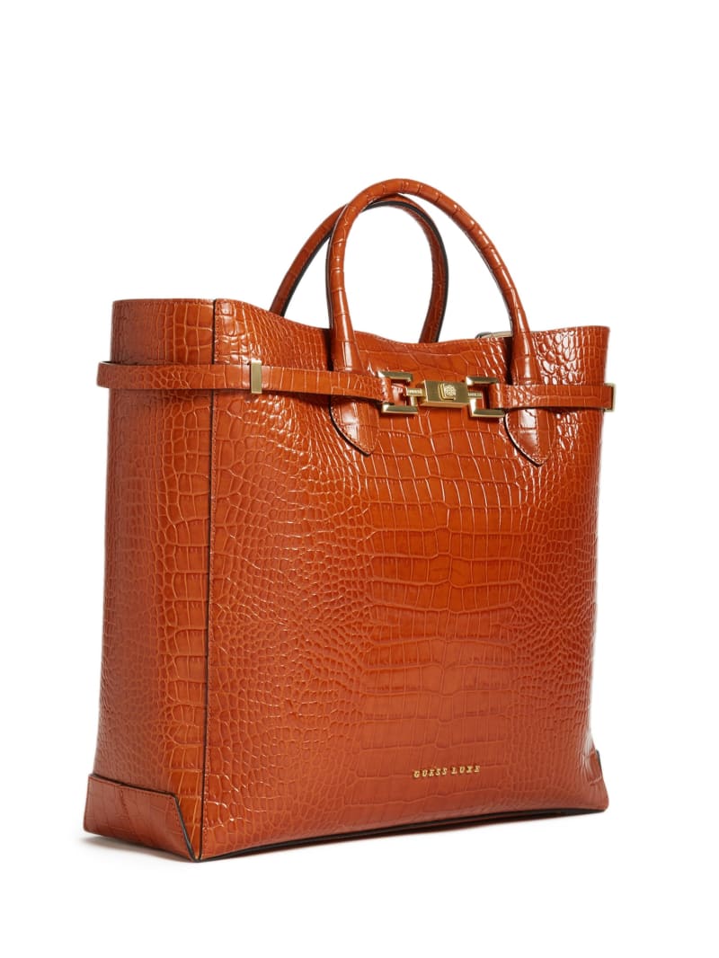 Guess Cristina Croc Leren Tote Tassen Dames Bruin | 1987-LQAED