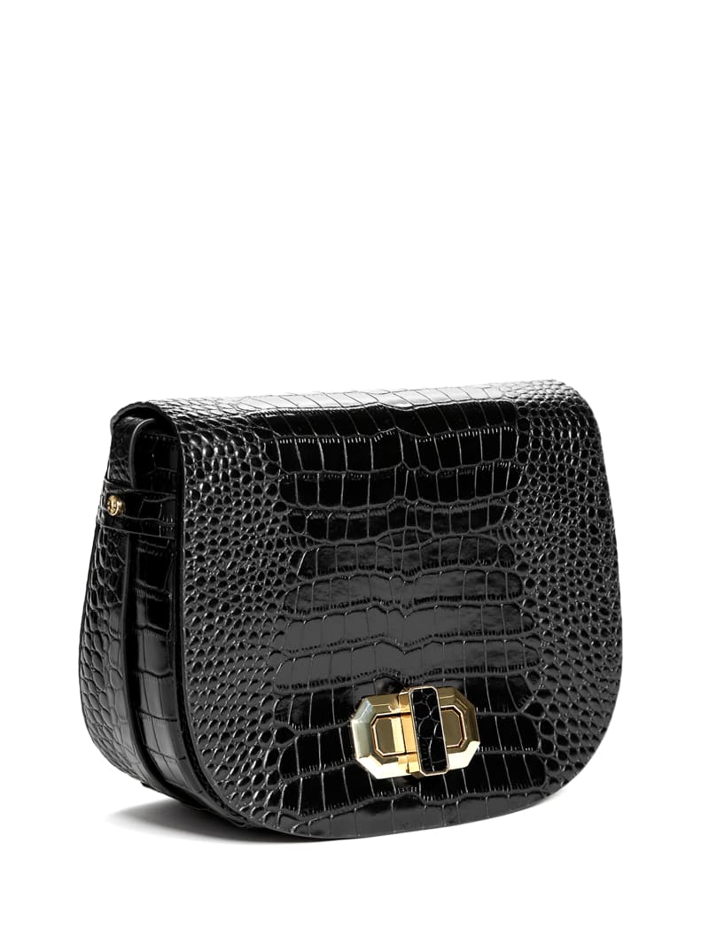 Guess Crocodile Saddle Handtas Dames Zwart | 3807-JIVGB