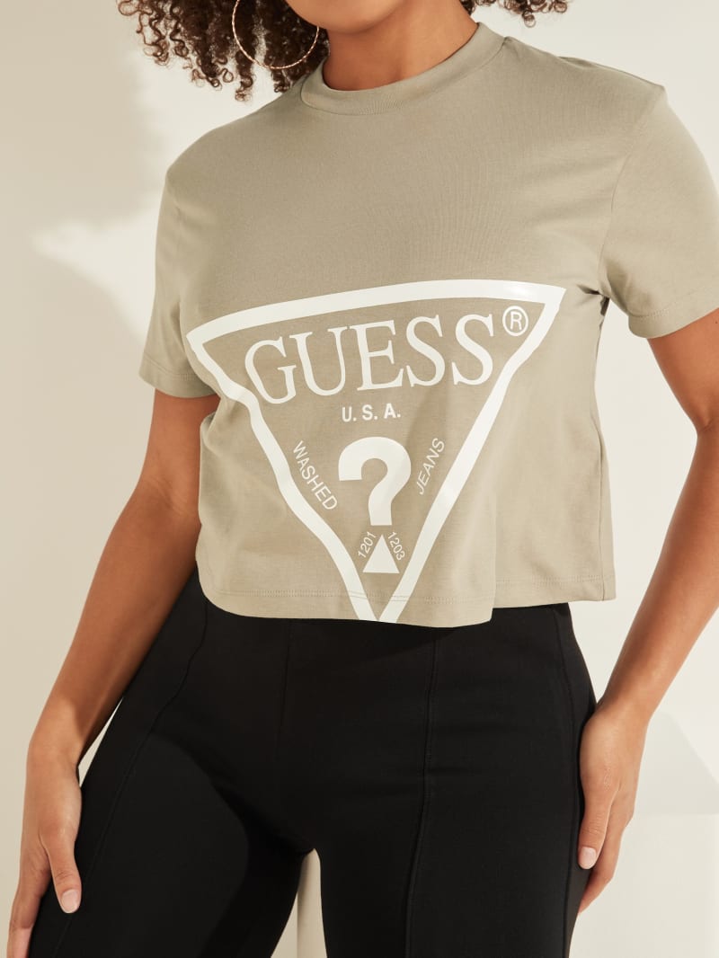 Guess Cropped Logo Tee T-shirts Dames Blauw | 3410-YVFAS