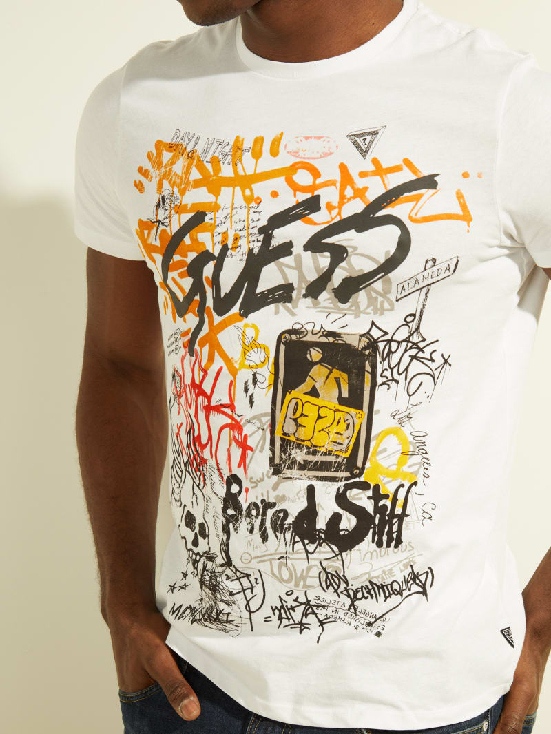 Guess DTLA Graffiti Tee T-shirts Heren Wit | 6842-NGHBY