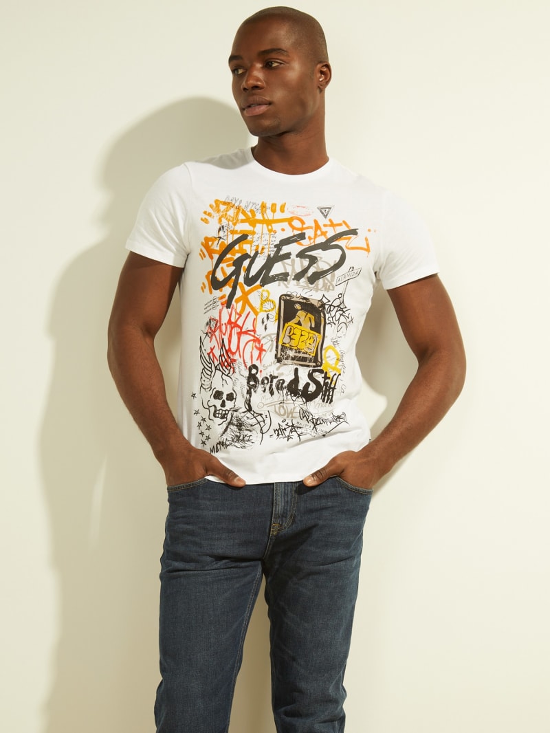 Guess DTLA Graffiti Tee T-shirts Heren Wit | 6842-NGHBY