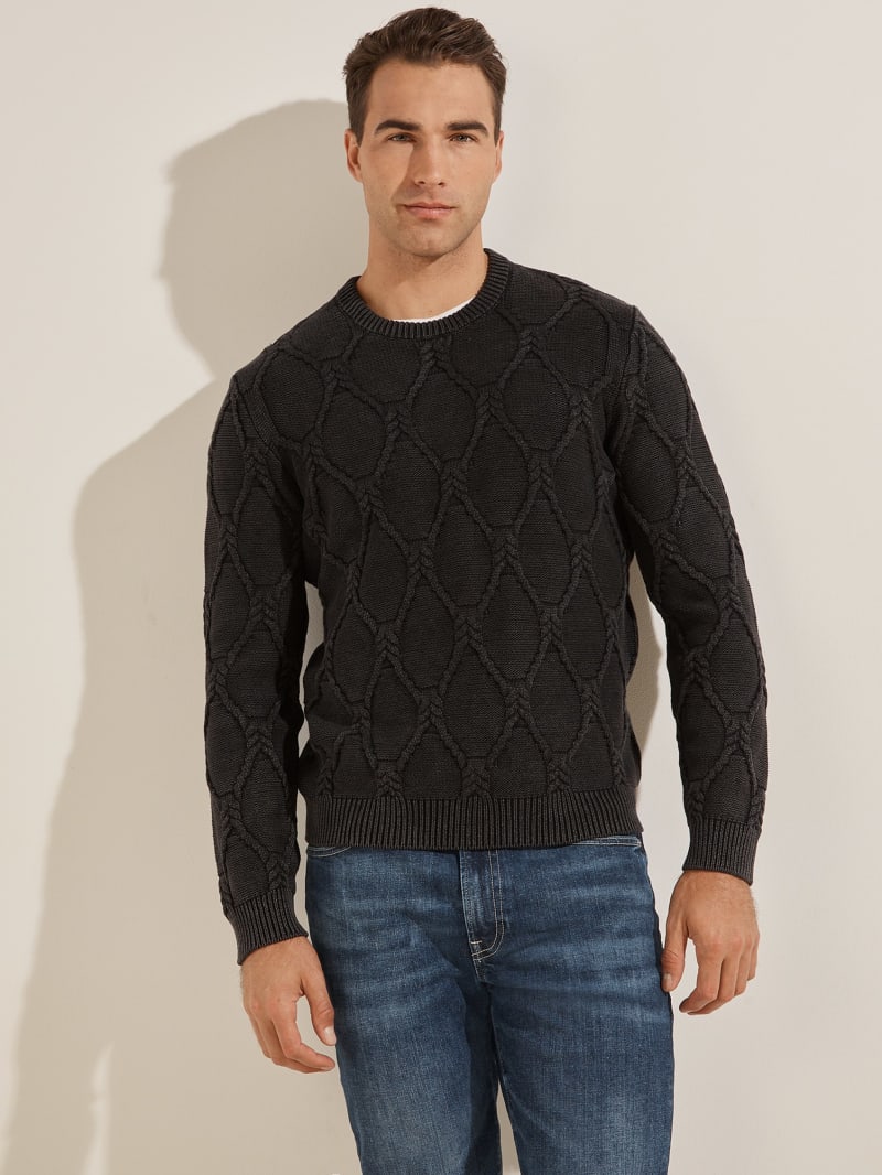 Guess Dawson Cable Knit Truien Heren Zwart | 2510-HXCTK