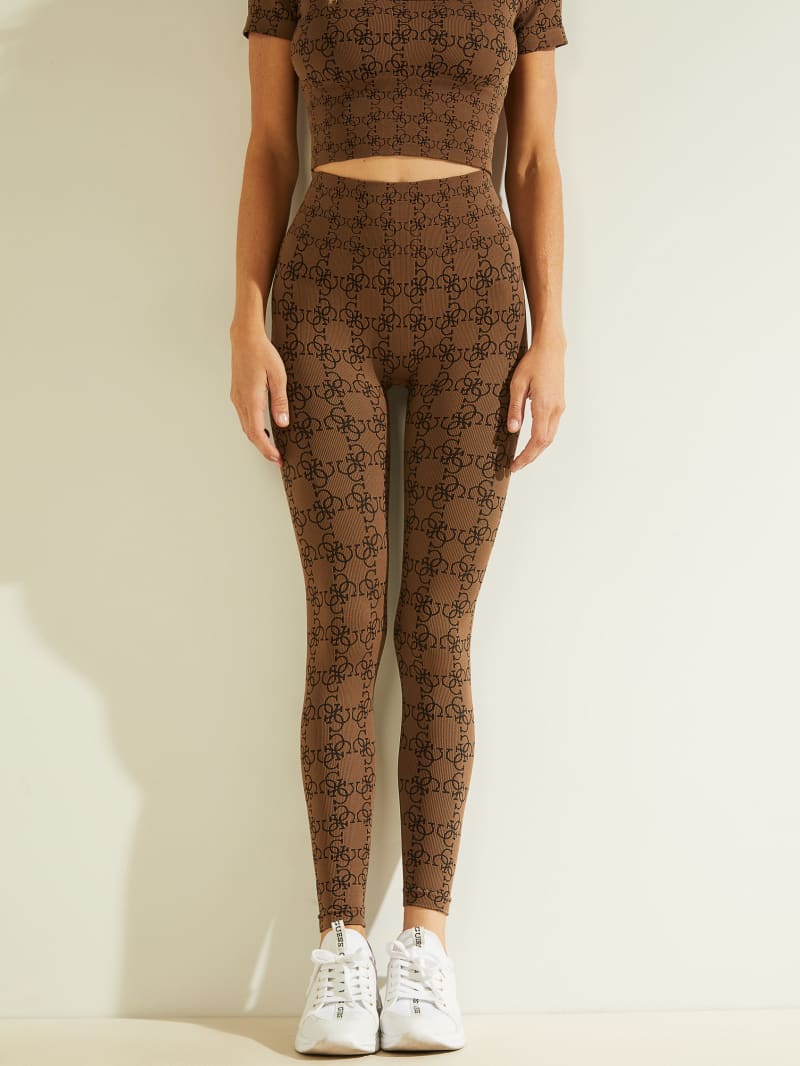 Guess Della Logo Print Leggings Broek Dames Bruin | 1649-VXNFR