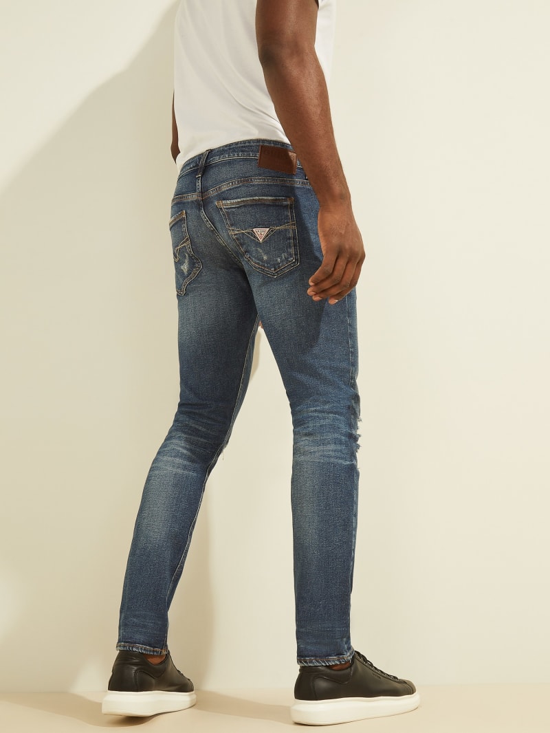 Guess Destroyed Knee Skinny Broek Heren Blauw | 2743-PFZSK