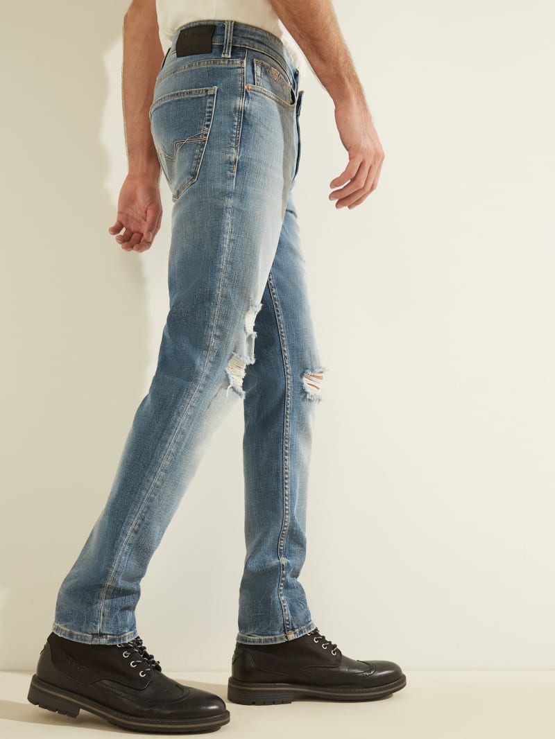 Guess Distressed Slim Tapered Broek Heren Blauw | 7628-LNHBY