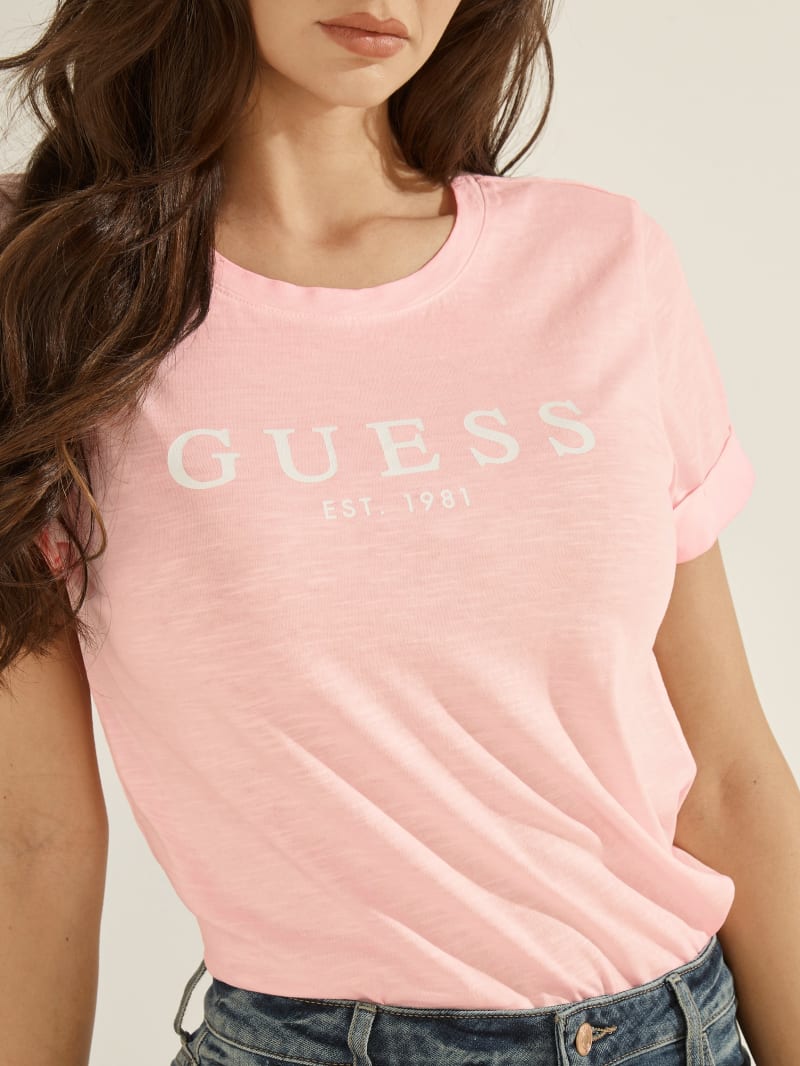 Guess Eco 1981 Rolled Cuff Logo Tee Topjes Dames Gekleurd | 2643-JNQGU