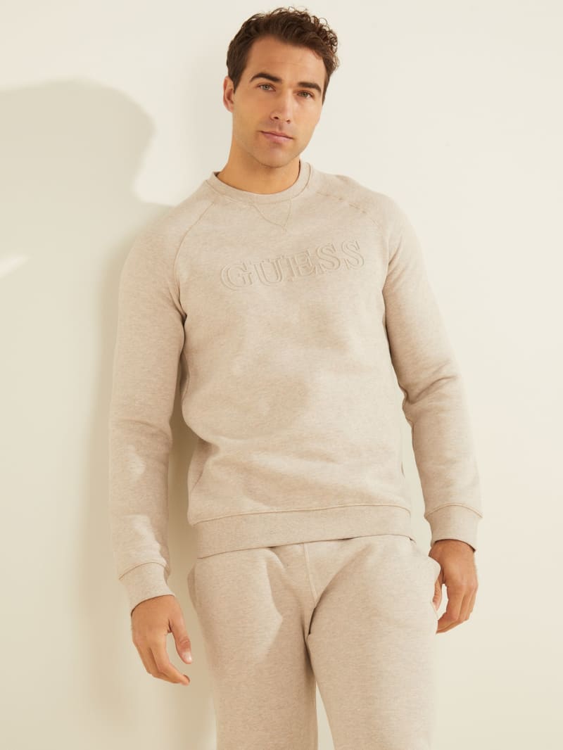 Guess Eco Aldwin Logo Crew Sweatshirts Heren Bruin | 2013-VMPHD