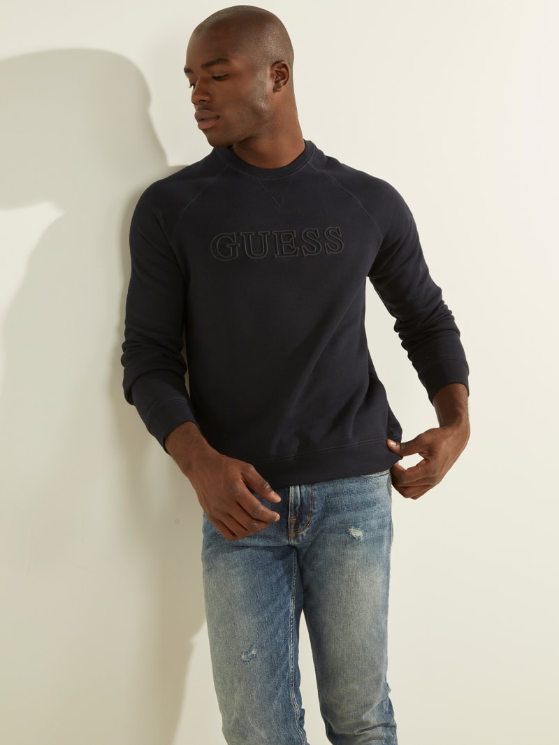 Guess Eco Aldwin Logo Crew Sweatshirts Heren Diepblauw | 8716-WXFQM