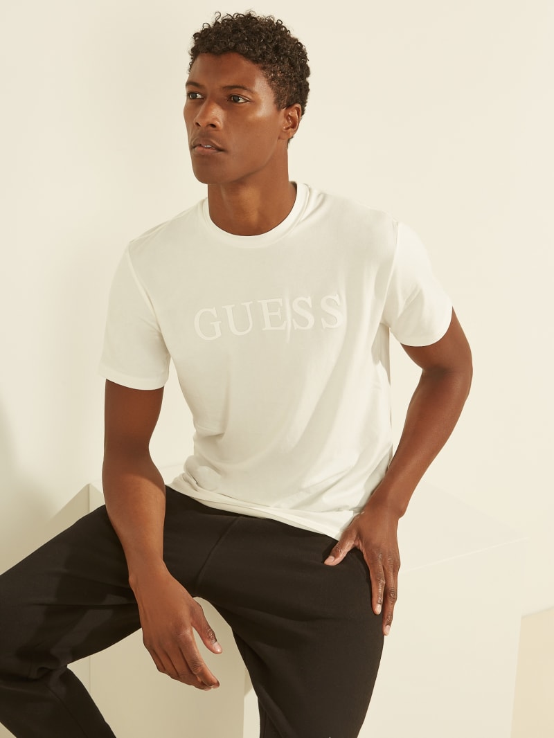 Guess Eco Alphy Tee T-shirts Heren Beige | 2978-FKXJQ