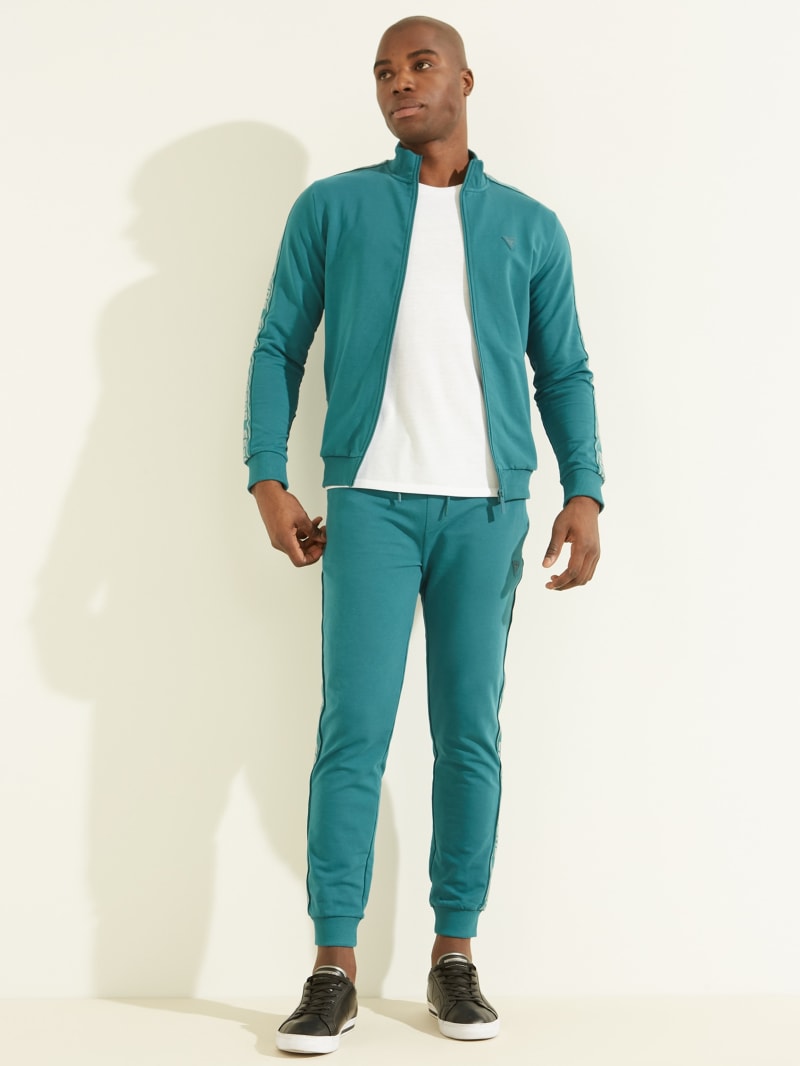 Guess Eco Arlo Logo Tape Joggers Broek Heren Turquoise | 0497-TDAPC