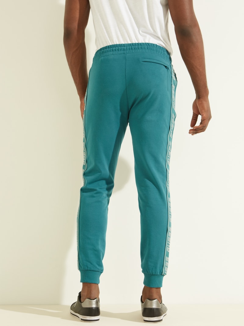 Guess Eco Arlo Logo Tape Joggers Broek Heren Turquoise | 0497-TDAPC